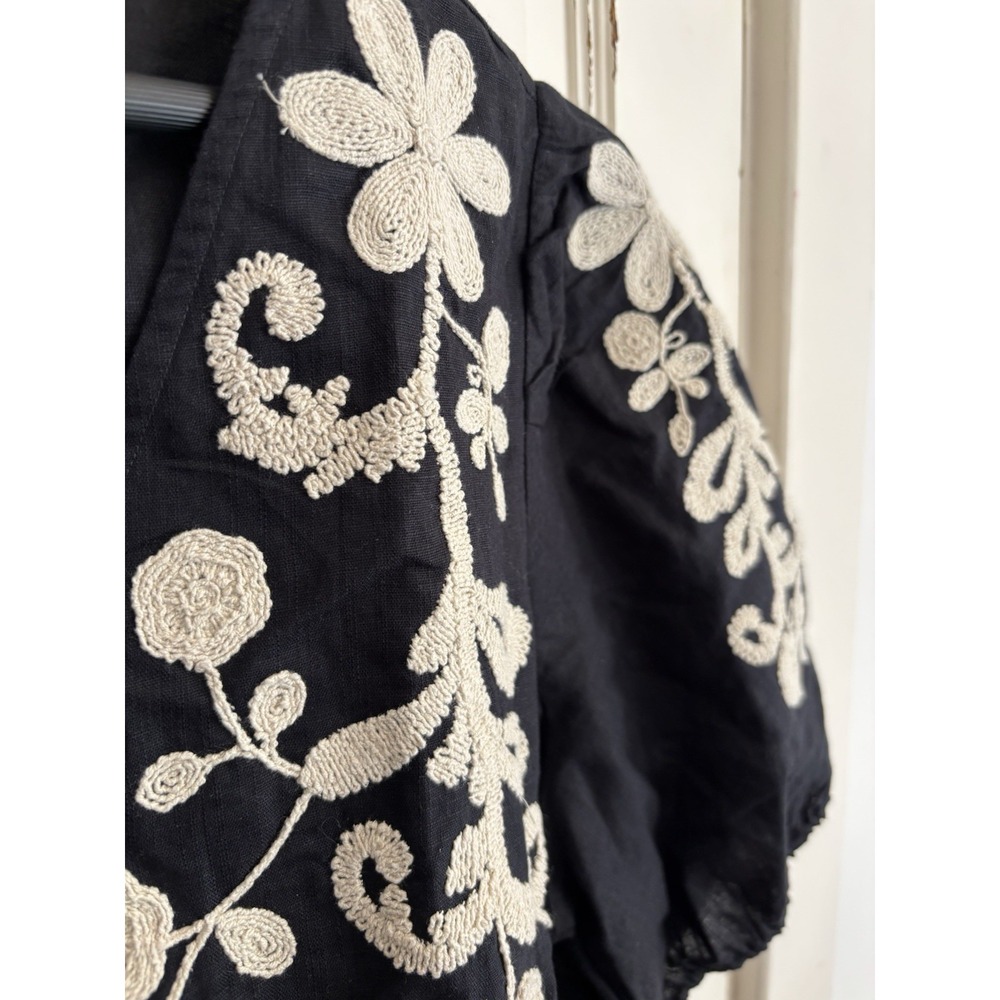 Talbots Black Blouse with Cream Floral Embroidery - Picture 4 of 11